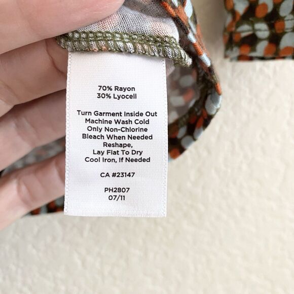 Talbots Faux Wrap Dotted Blue Brown Orange Blouse Long Sleeve Petite Large Top - Picture 7 of 9